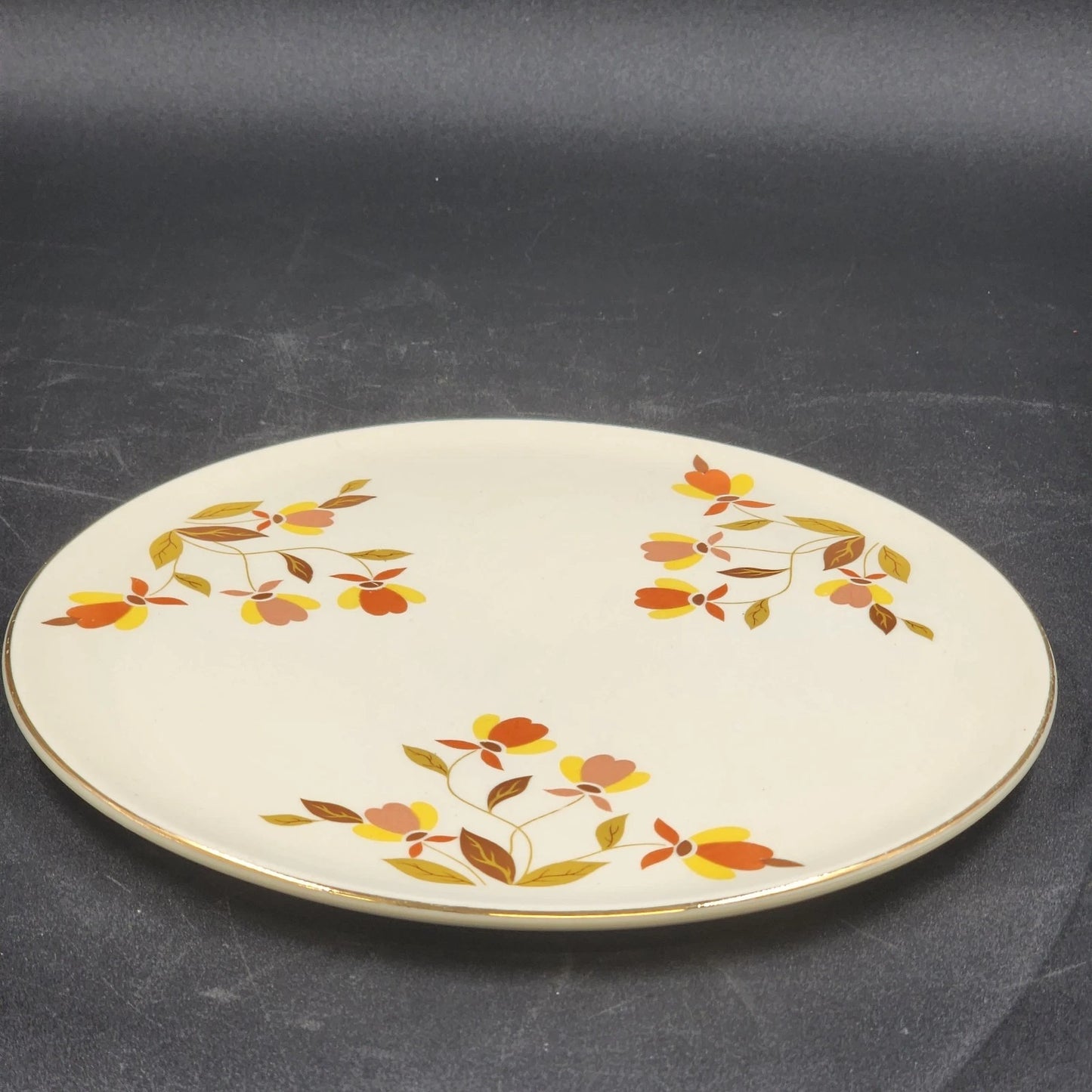 Autumn Leaf Cake Plate Server 9.5" Round Hall's Superior for Jewel Tea MCM Vtg