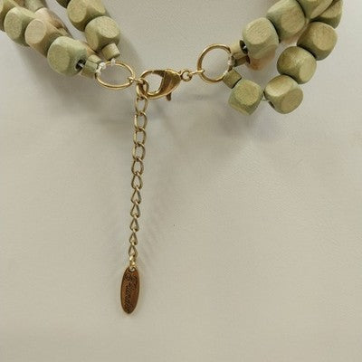 Plunder Chunky Wood Beaded Layered Women's Necklace 3 Strands Neutral Tones 9"