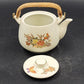 Teapot Set 4 Cups OMC Japan Butterflies Various Flowers w Rattan Handle Vintage