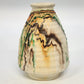 Nemadji Indian Pottery Native Clay Ribbed Vase 5.5" Green Orange Swirl USA