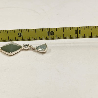 Avon Silver Tone Chain Opaque Green Gemstone Pendant 10" Necklace Lobster Clasp