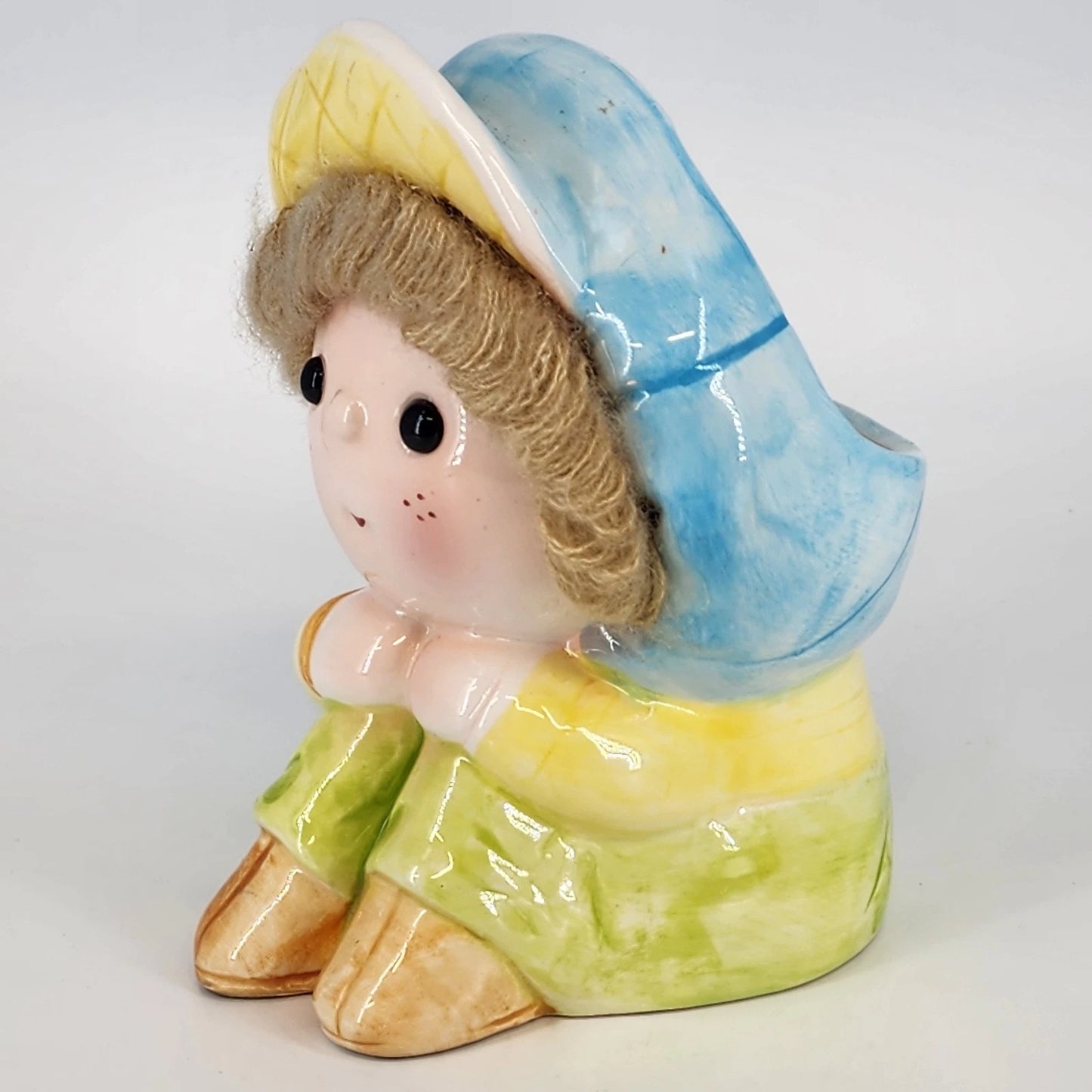 Vintage Nancy Pew Little Boy Planter Japan Spaghetti Hair Blue