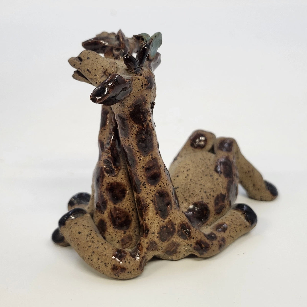 Studio Pottery Giraffe Pair Figurine Brown Speckled 4" Artist Marked