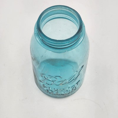 Ball Perfect Mason Jar Aqua Blue Quart No.15 Rough Rim 1923–62 Regular Mouth VTG