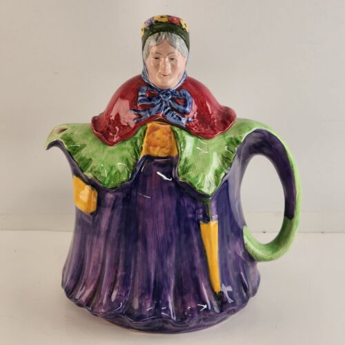 Sears Roebuck Old Lady Teapot Musical Music Box Ceramic Vintage Purple 1960s