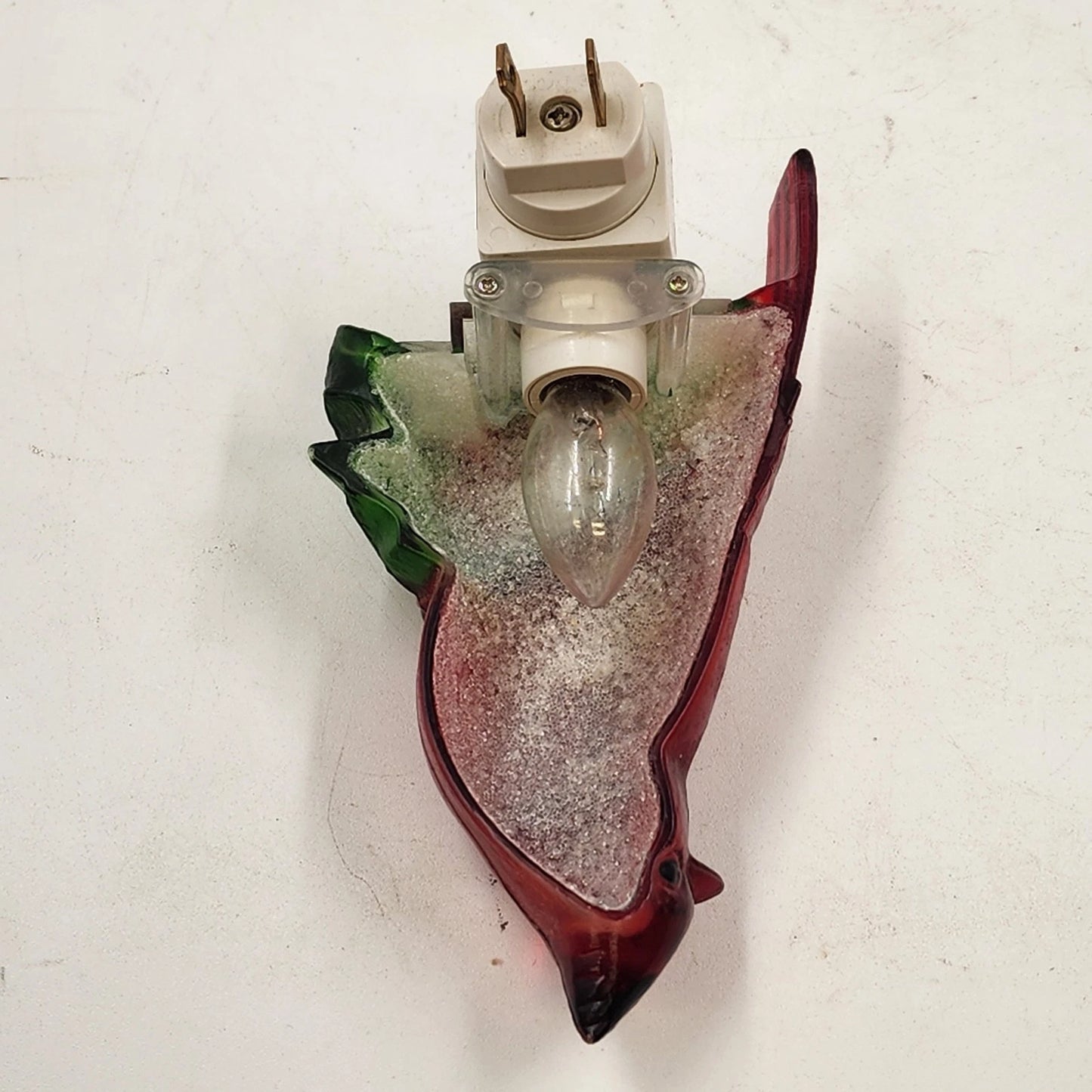 Red Cardinal Night Light Poinsettia Design Holiday Time C7 Bulb Outlet Mounted