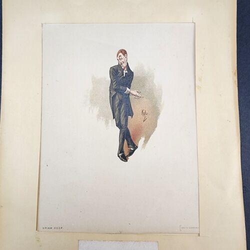 Stone Lithograph of Dicken's Uriah Heep signed Kyd from David Copperfield 8"x10"