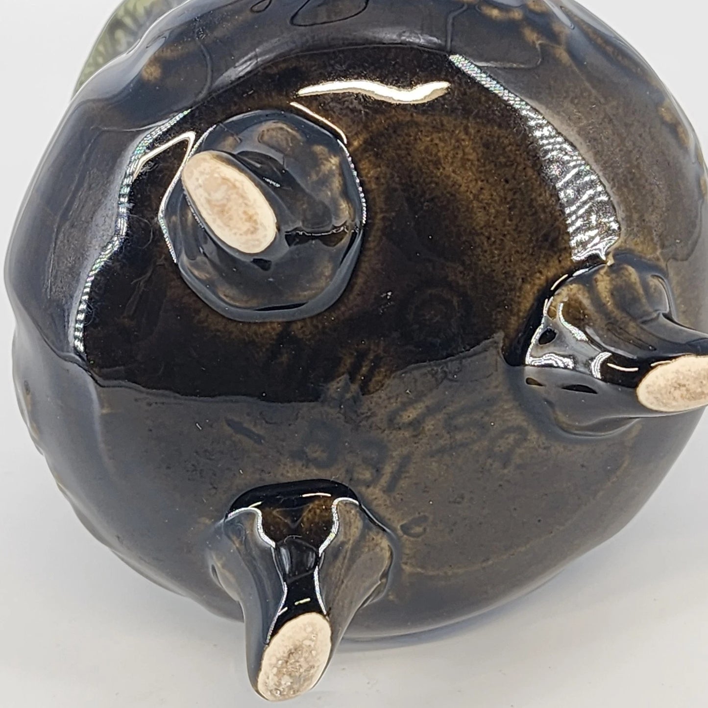 Footed Ceramic Planter Hull USA B34 Green Floral Scroll Mid-Century 5" Chipped