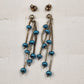 Sterling Silver Tone Chain with Teal Beads Ball Dangle Push Back Earrings 2"