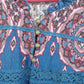 Vintage America Blues Women's Geometric Peasant Top Blue Pink Boho Size L