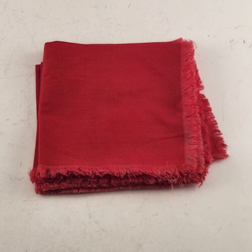 4 Pc Red Linen Dinner Napkins Dining Table Chapped Trim Vintage 11" x 11.5"