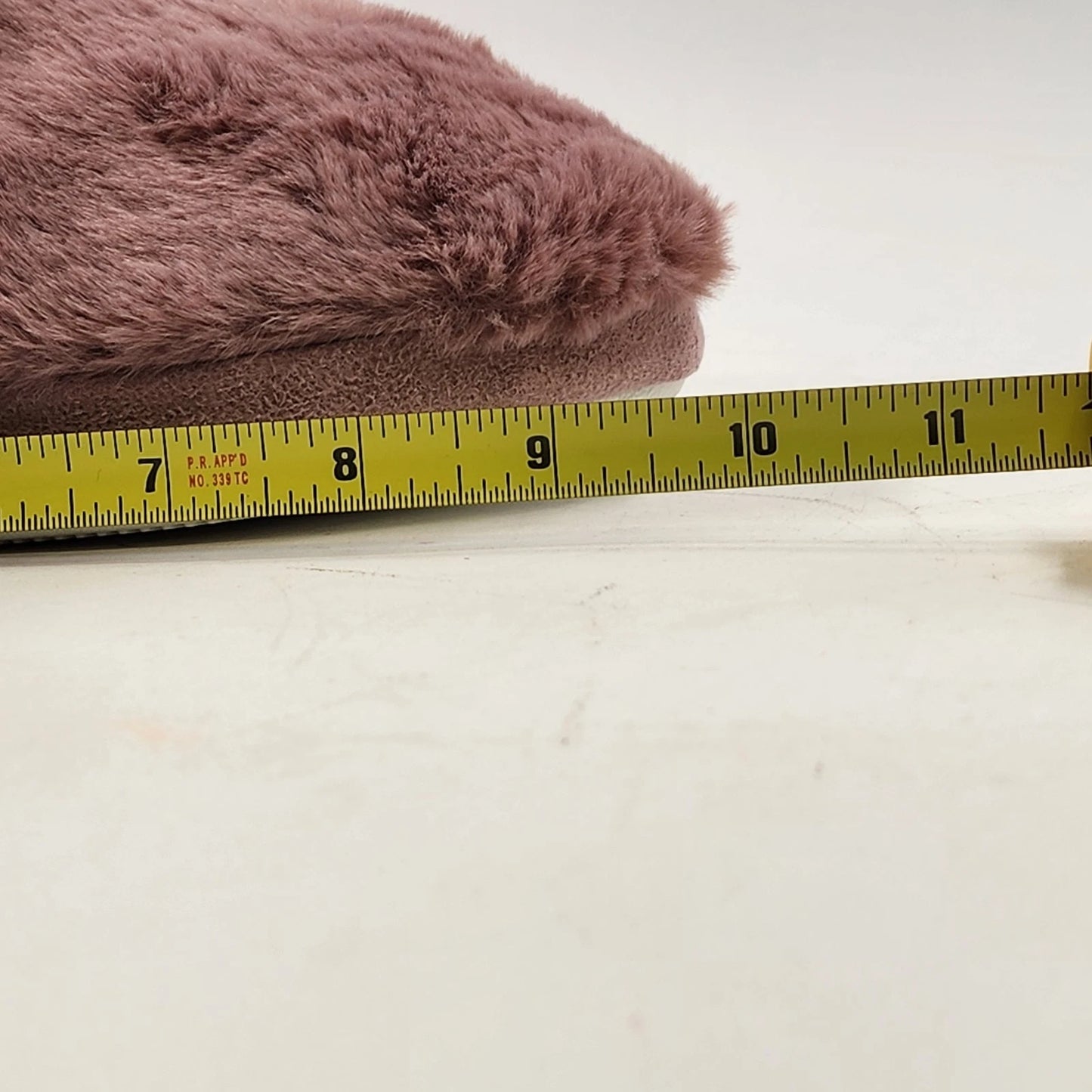 Faux Fur Slippers Pull-On Bootie Women's Dirty Pink Size Medium 7-8 with Ribbon