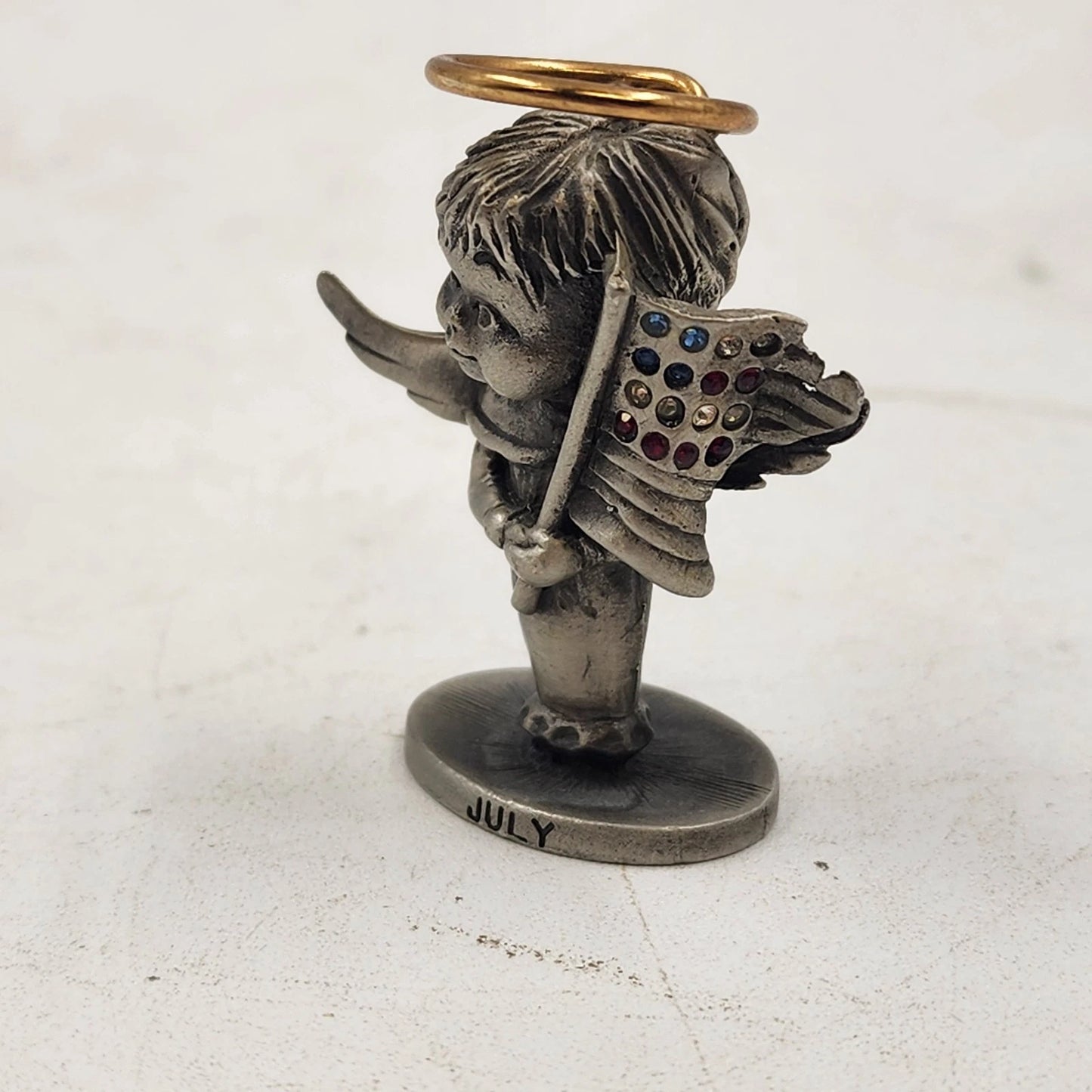 July Birthstone Angel Figurine L'il Angels by Cathedral Fine Pewter Patriotic
