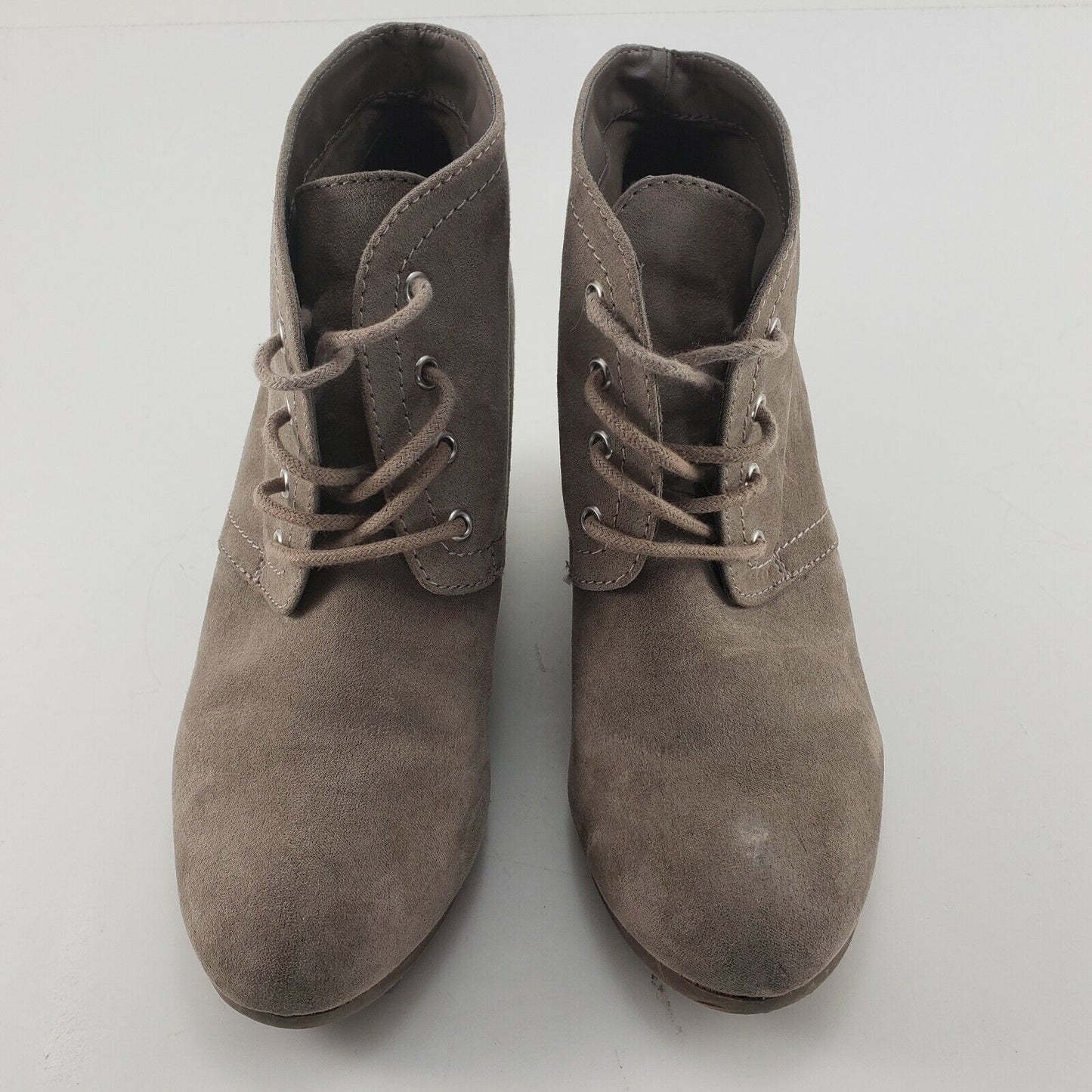 Taupe Suede Ankle Boot Women's Wedge Heel Round Toe Lace Up Booties Size 6