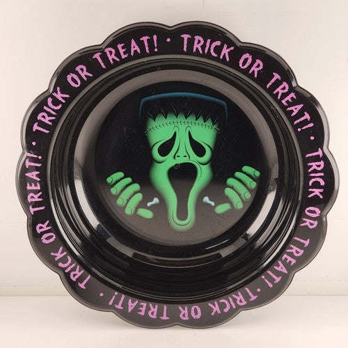 Frankenstein Ghost Face Cool Gear Halloween Black Plastic Candy Bowl 14" 2007