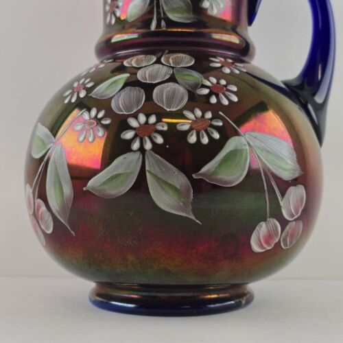 Northwood Fenton Cherries and Blossoms Pitcher Cobalt Blue Hand Painted Antique