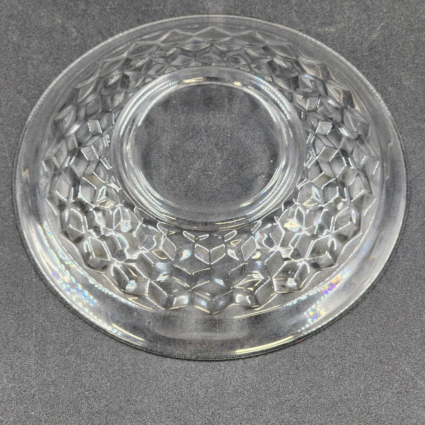 Fostoria American Clear Coffee Cup & Saucer Cubist Design Pressed Glass Vintage