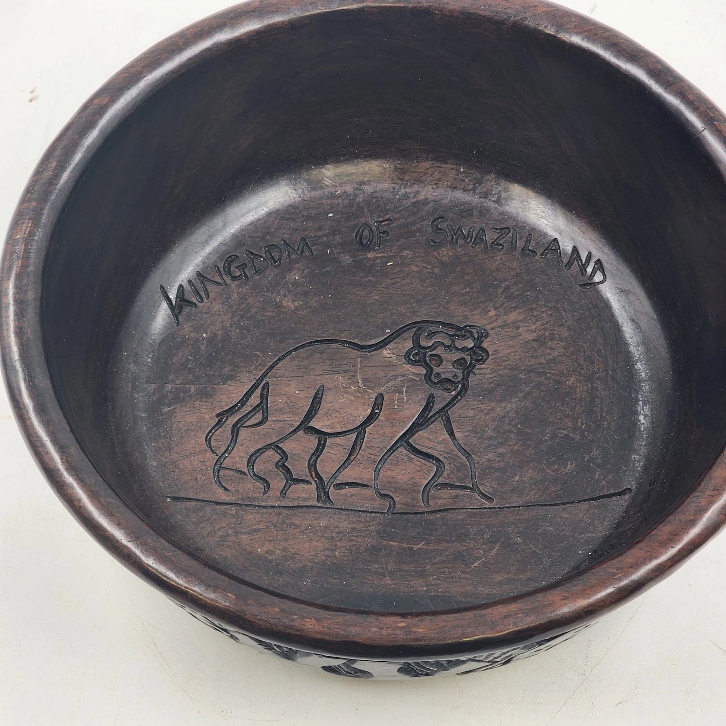 Hand-Carved Wood Bowl Kingdom Swaziland Eswatini Africa Intricate Animal Carving