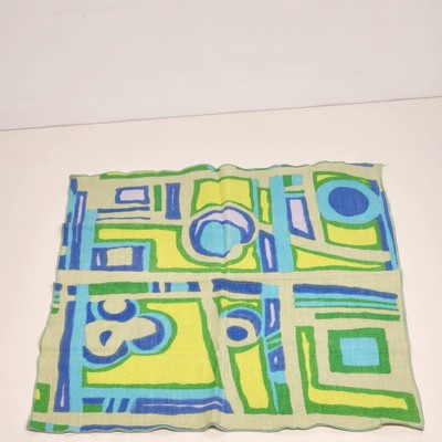 Set of 4 Dinner Napkins Cloth in Blue Green Abstract Geometric Pattern 16.5"long
