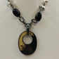 Black Chain with White Faux Pearl & Black Beads with Large Open Pendant Marbled