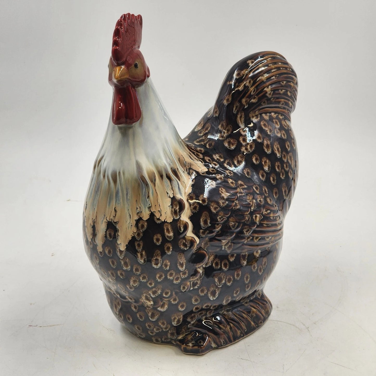 Kavana Decor Ceramic Rooster Figurine Hand Painted Brown 14" Farmhouse Decor