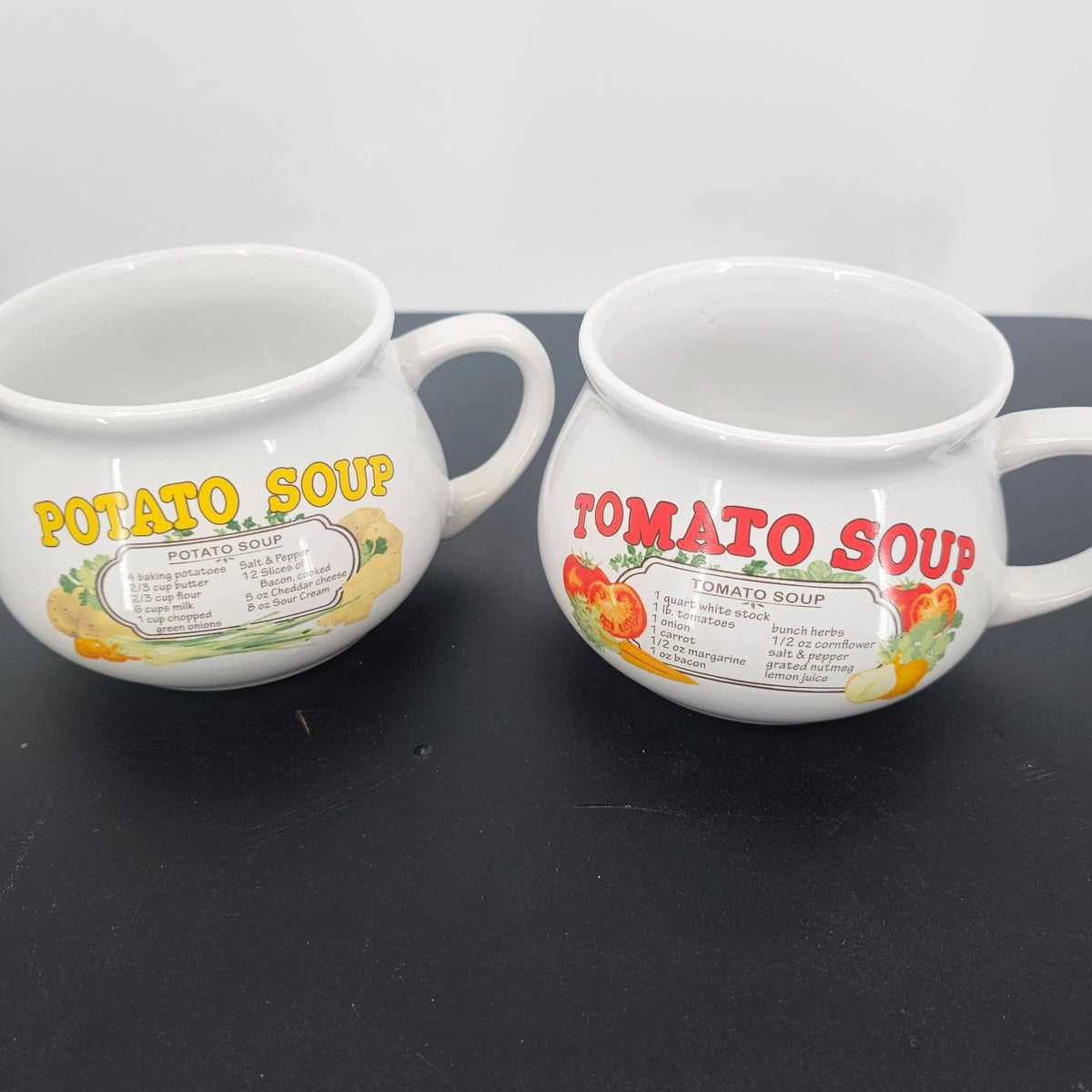 Dat'l Do-It Inc Potato Tomato Soup Mugs Recipe Cups Set of 2 Ceramic 3.5" Vtg