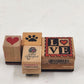 4 Wood Rubber Hand Stamps Love Theme Dog Footprint Flower Heart USA