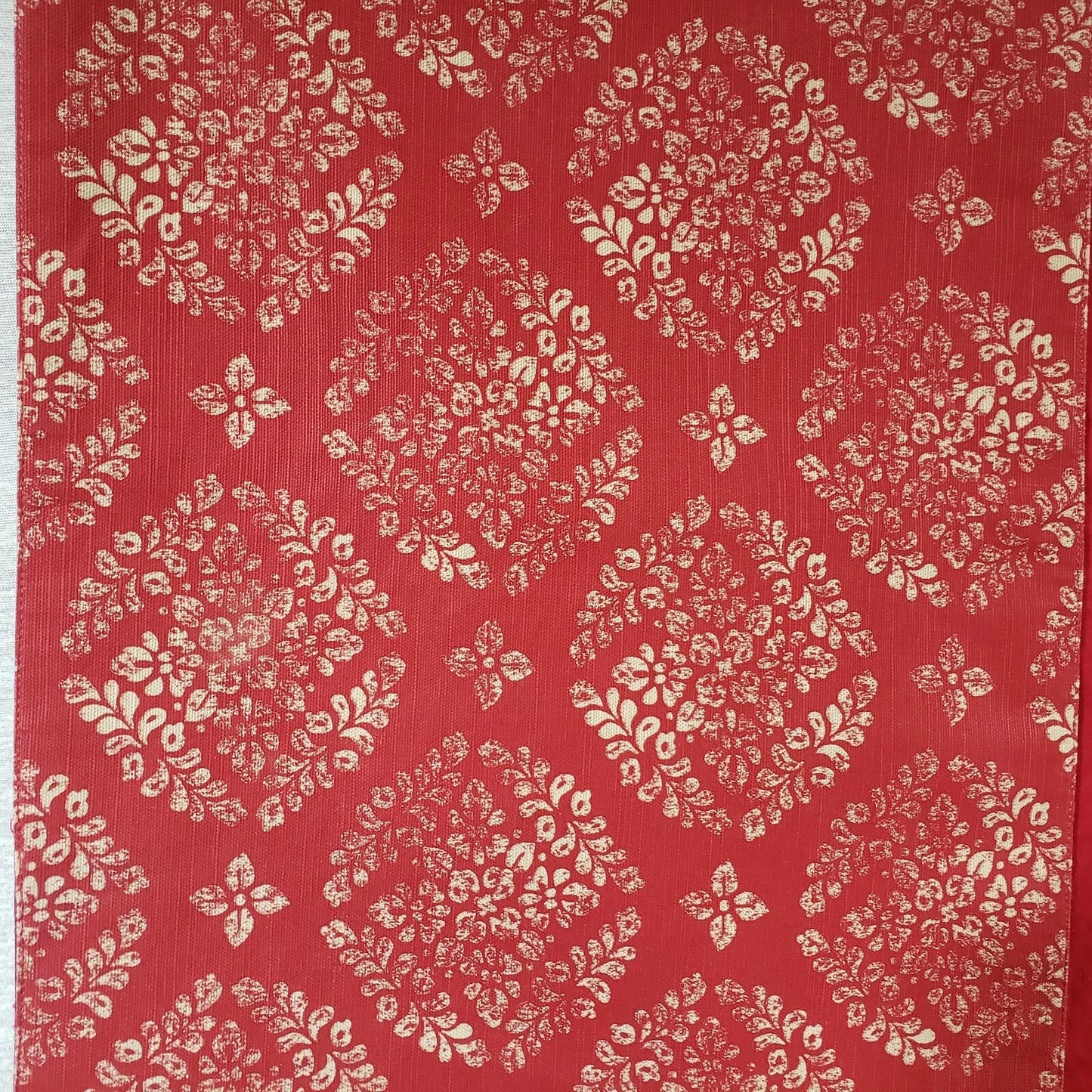 Holiday Decor Red Table Runner 14x72 Stamped Pattern Lined Sewn Edge Rectangular