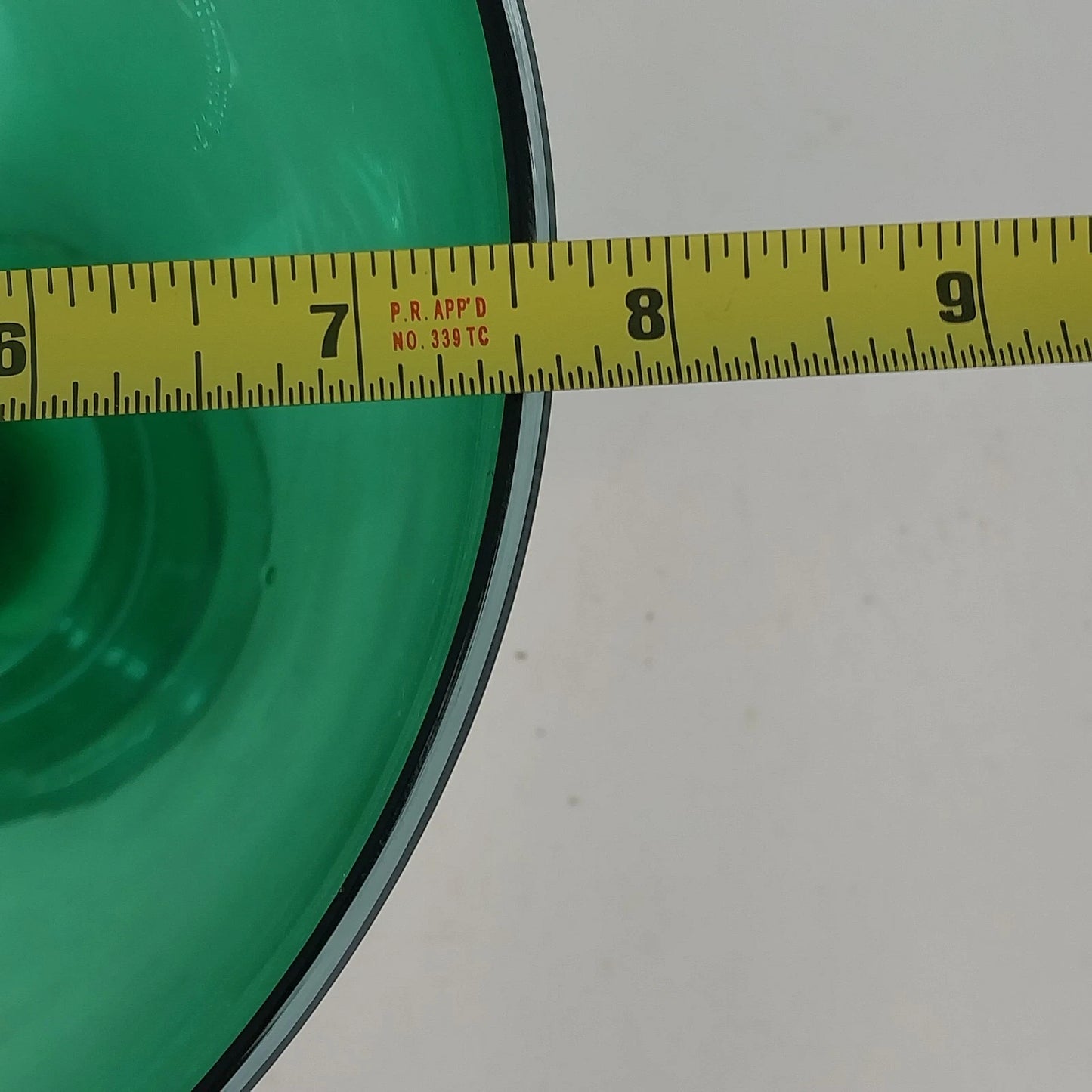 Crate & Barrel Emerald Green Art Glass Bowl Clear Base MCM Centerpiece Poland