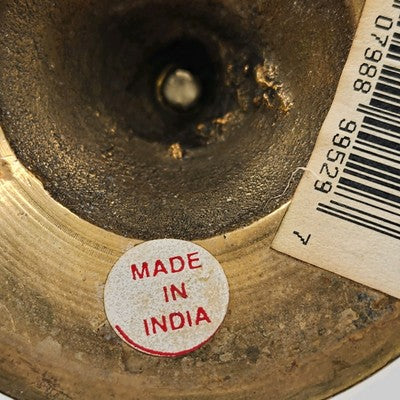 Set of 2 Solid Brass Candlestick Holders 7" & 8" Tall Vintage India Round Base