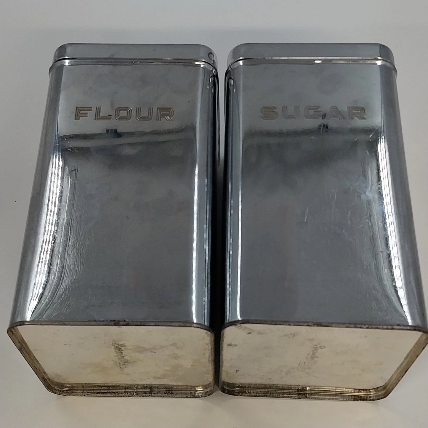 Beautyware Flour Sugar Canister Set Chrome Metal 2-Piece 9" Vintage