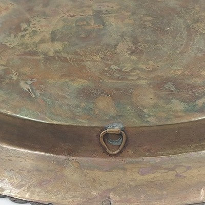 Oval Brass Serving Tray 16.25" Etched BLESSING Patina Hong Kong Mid Century