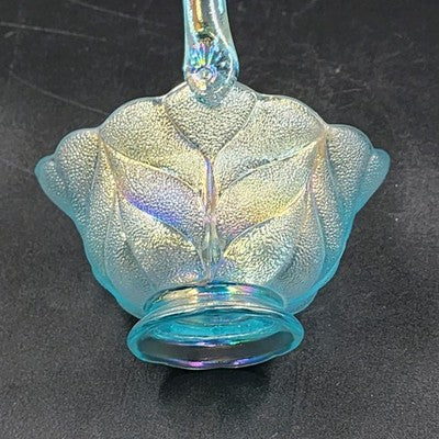 LE Smith Aqua Blue Stippled Glass Basket 6"w x 8.5" Applied Loose Handle AS IS