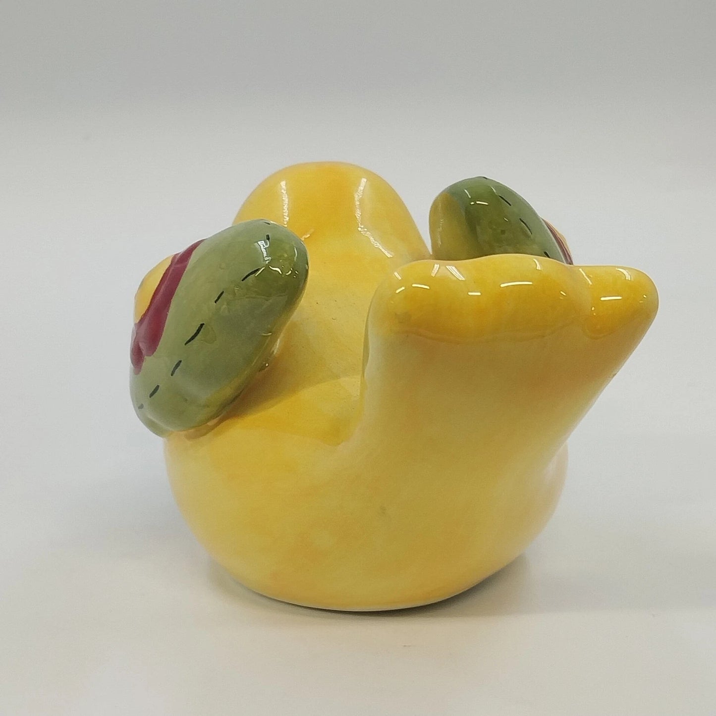 Whimsical Yellow Ceramic Bird Figurine Floral Folk Art Home Decor 7" Farmhouse