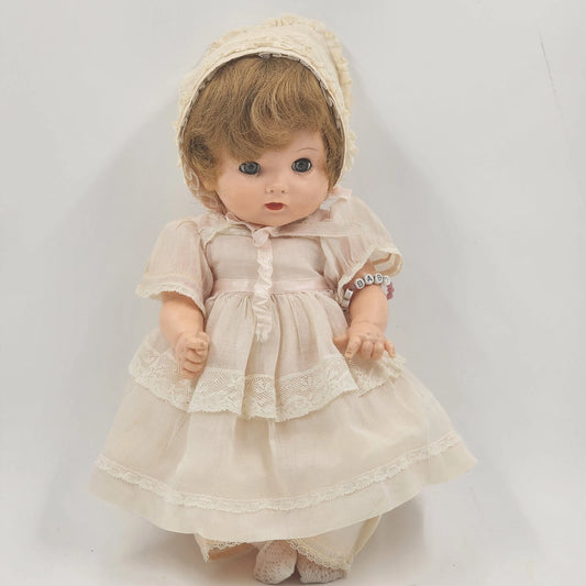 Effanbee My Fair Baby Doll 13" Original Clothes Sleepy Eyes Baby w Bracelet Vtg
