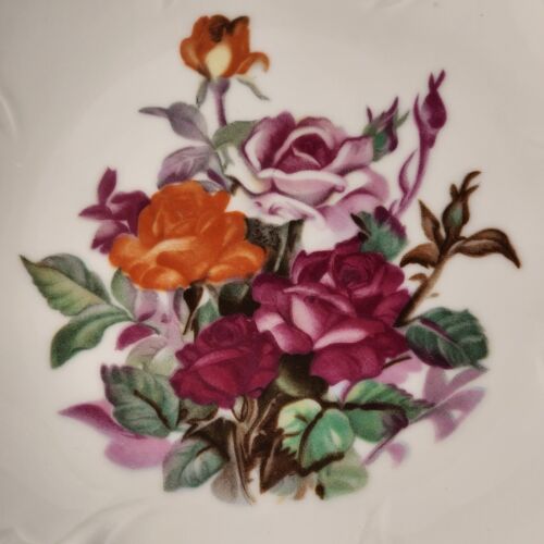 HB Japan White Porcelain Pedestal Dish Compote Hand Painted Roses Gold Trim 3471