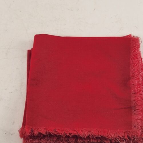 4 Pc Red Linen Dinner Napkins Dining Table Chapped Trim Vintage 11" x 11.5"