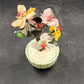 Glass Jade Stone Asian Bonsai Tree Celadon Pot Pink Yellow Floral 6.5"
