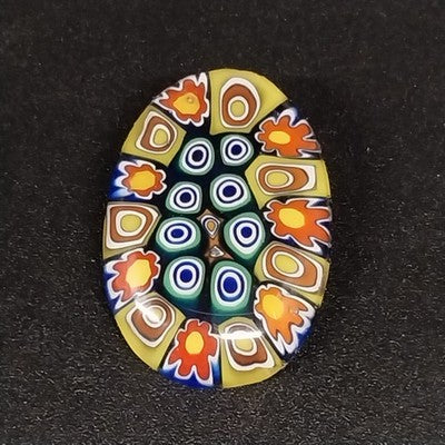 Oval Murano Glass Style Circles Multicolor Floral & Circles Brooch Lapel Pin