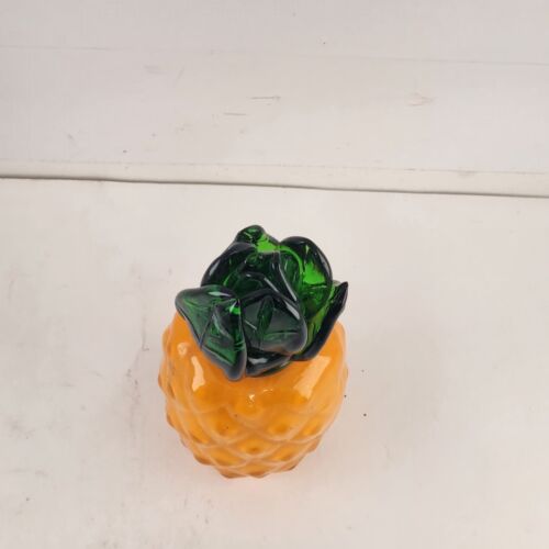 Art Glass Orange Pineapple Green Stem Hand Crafted Decorative Vegetable 6" T