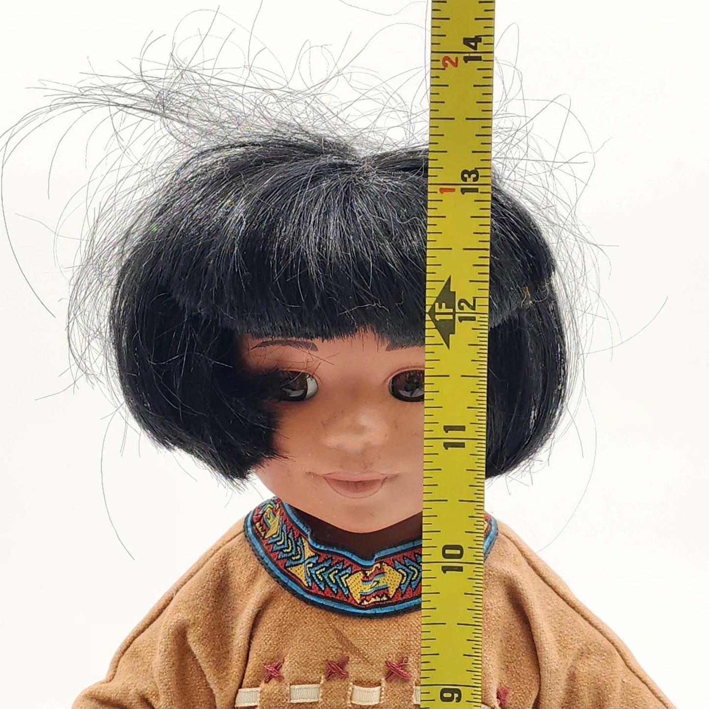 Native American Boy Porcelain Doll Standing with Stand Indigenous Collectible
