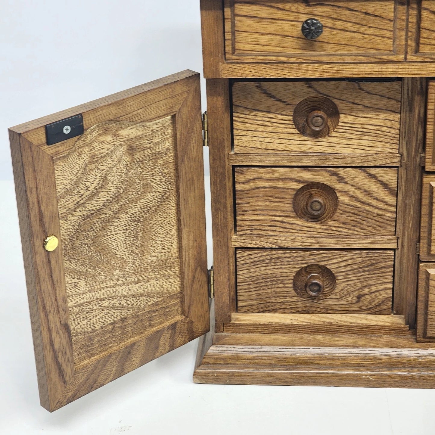 Prestige Wood Jewelry Box Cabinet 11 Drawer Louvered Doors Felt Lined 17"