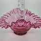 Vintage Fenton Cranberry Glass Basket Coin Dot Ruffled Handle