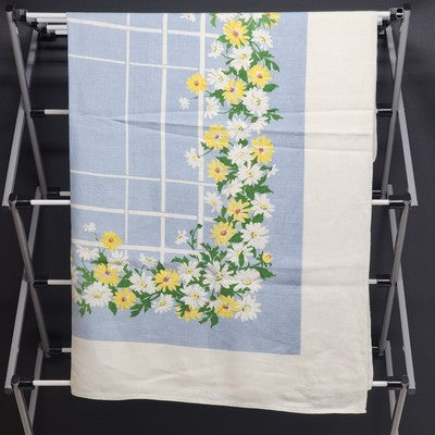 Blue Tablecloth with Yellow and White Daisy Floral Flowers & Square Line 44"x41"