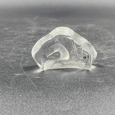 Etched Swan Paperweight Lead Crystal Glass Mats Jonasson Sweden Signed