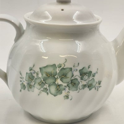 Corelle Callaway Teapot White Green Floral Swirl Corning Ware 7"x10"