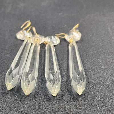 4 Icicle Spear Crystal Faceted Glass Prisms 3" L & Octagon Accent Wire Connector