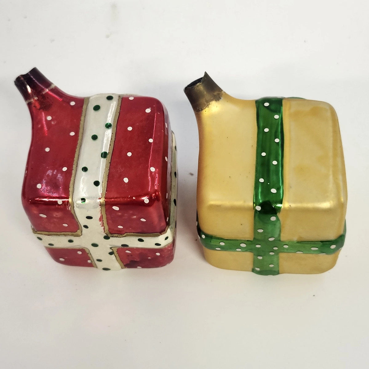 Czech Glass Christmas Present Ornaments Lot 5 Hand Painted Gift Box 1.5" Vintage
