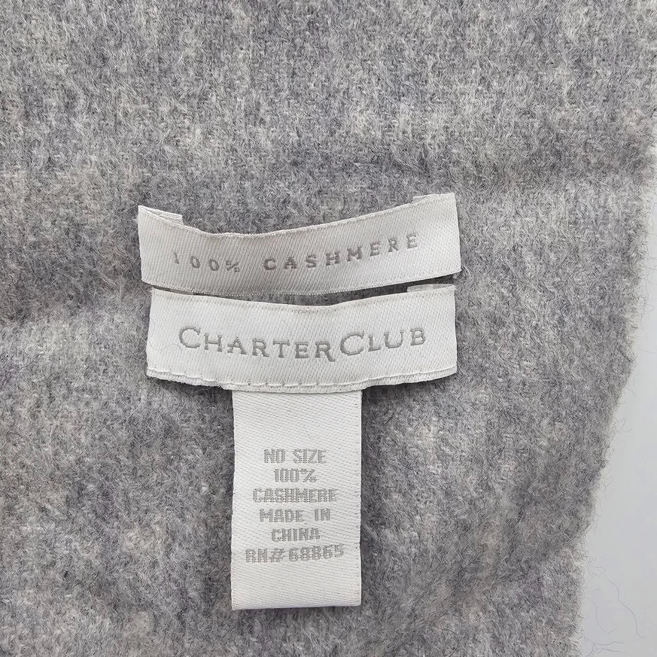 Charter Club 100% Cashmere Scarf Light Grey Heather Fringed Winter Luxury 10x62"