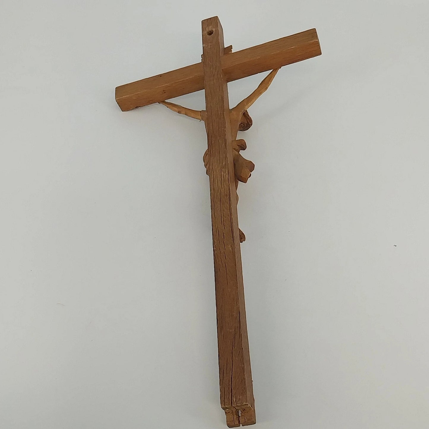 Hand Carved Wooden Crucifix Jesus INRI Two Tone Brown 15" Wall Cross Vintage